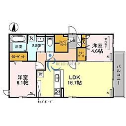 フェリシア東田辺 2LDKの間取図画像