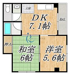 ホワイトシティ平野 2DKの間取図画像