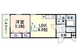 フジパレス今川II番館 1LDKの間取図画像