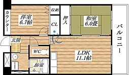 プリムヴェール瓜破 2LDKの間取図画像