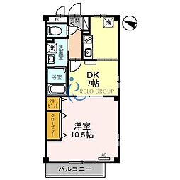 プランドール・ミノル 1DKの間取図画像