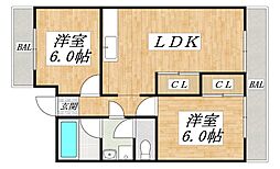 辰野マンション 2LDKの間取図画像