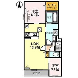 Clashist平野西East 2LDKの間取図画像