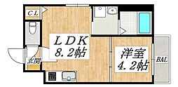 大阪市東住吉区照ケ丘矢田3丁目アパート 1LDKの間取図画像