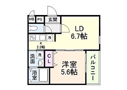 Fujipalace なでしこ北田辺 1LDKの間取図画像