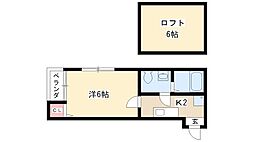 カーメル 1階1Kの間取り