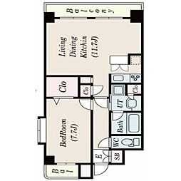 ラドーニ清水 11階1LDKの間取り