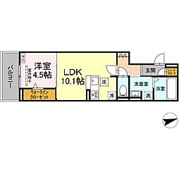 アーククレール 1階1LDKの間取り