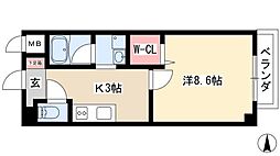 プリムヴェール 4階1Kの間取り