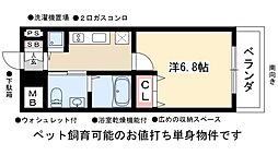 ラ・ヴィ・アン・ローズ 1階1Kの間取り