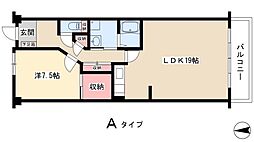 ソーラスフロント富船 2階1LDKの間取り