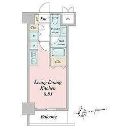 glanz 11階ワンルームの間取り