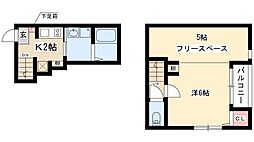ロレイアム 2階1Kの間取り