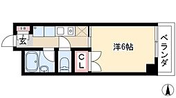 三恵ハイツ 6階1Kの間取り