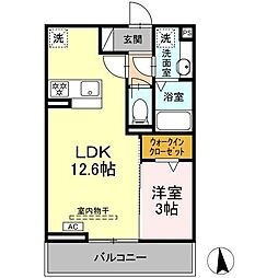 プラムVI 2階1LDKの間取り