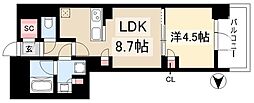 プレサンス名駅南ブリエ 3階1LDKの間取り