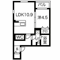 グランフォーレ大金 3階1LDKの間取り