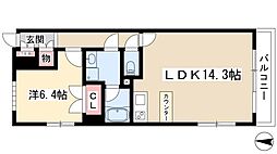 レジディア久屋大通II 6階1LDKの間取り