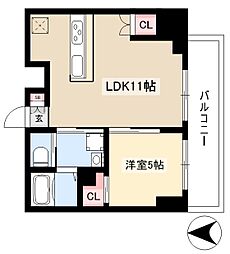 ロータス本陣通 4階1LDKの間取り