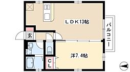 グランレーヴ庄内通 2階1LDKの間取り