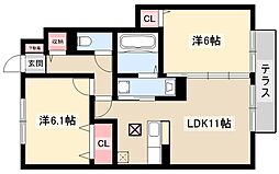 ハイツ　アムール　B棟 1階2LDKの間取り