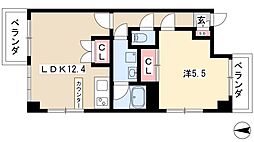 レジディア久屋大通II 3階1LDKの間取り