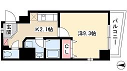 アゲート白壁 6階1Kの間取り
