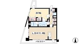 ヴァリエ東別院 6階1LDKの間取り