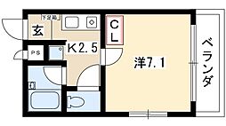 本陣通ビル 4階ワンルームの間取り