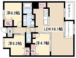 サンメールIMAIKE 3階3LDKの間取り