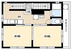 クインハウス 2階2DKの間取り