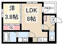 リーガル高畑 3階1LDKの間取り
