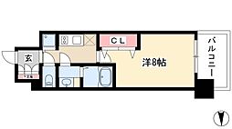 プレサンスジェネ葵 6階1Kの間取り