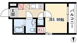 HK2 west 2階1Kの間取り