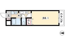 プランドール中村公園 2階1Kの間取り