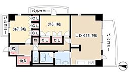 サムティレジデンス名城公園 3階2LDKの間取り