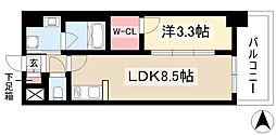 S-RESIDENCE烏森aureate(オリート) 8階1LDKの間取り