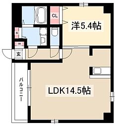 グランレーヴ大須観音 2階1LDKの間取り
