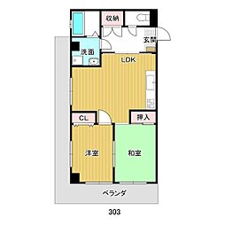 ユタカハイツ 3階2LDKの間取り
