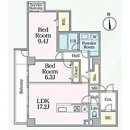 E-city大須 13階2LDKの間取り