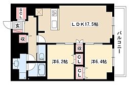 グランルクレ新栄ウエスト 10階2LDKの間取り