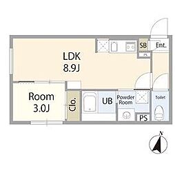 リーデンス名古屋駅西 2階1LDKの間取り