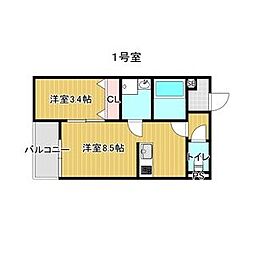 Katze志賀本通(カッツェシガホンドオリ) 1階1LDKの間取り