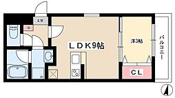 アルバーノ中村vermilion 1階1LDKの間取り