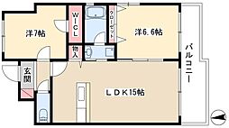 グランシャリオ金山 6階2LDKの間取り