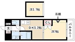 ヴァンクール鶴舞 1DKの間取図画像