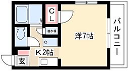 セントラルハイツ2 1Kの間取図画像