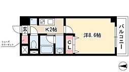 レジディア高岳 1Kの間取図画像
