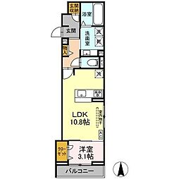 ルヴィータ剣町 1LDKの間取図画像