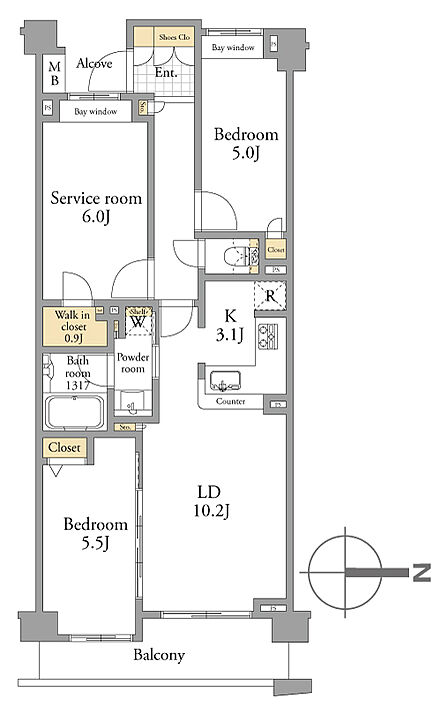 間取り:2SLDK、建物面積67.16?※S=サービスルーム(納戸)